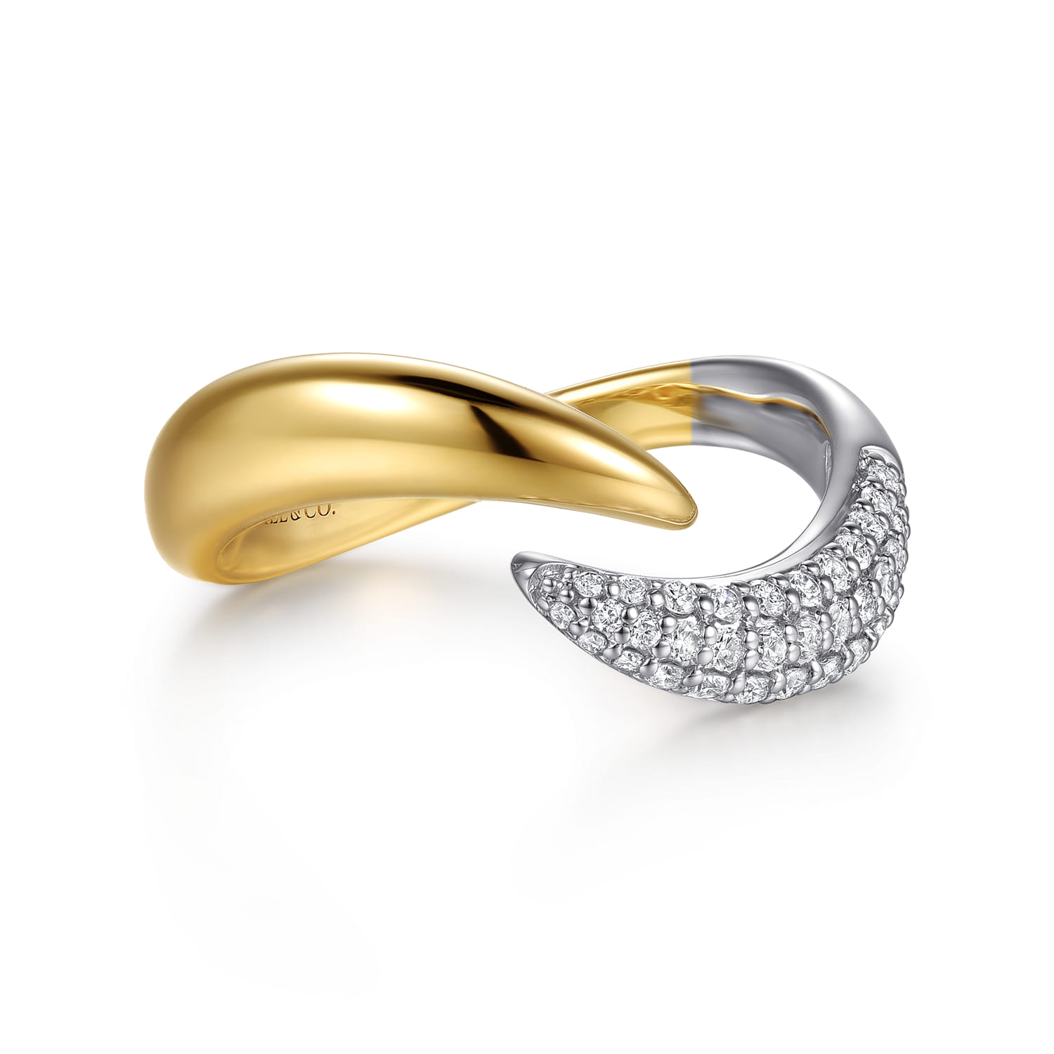 14K White Yellow Gold Diamond Pave Bypass Ring - 0.22 ct - Shot 1