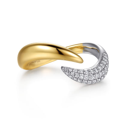 14K White Yellow Gold Diamond Pave Bypass Ring