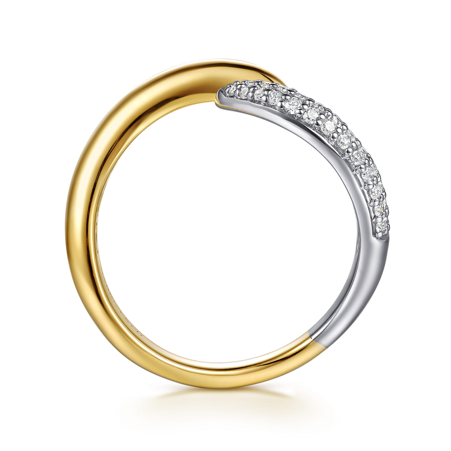 14K White Yellow Gold Diamond Pave Bypass Ring - 0.22 ct - Shot 2