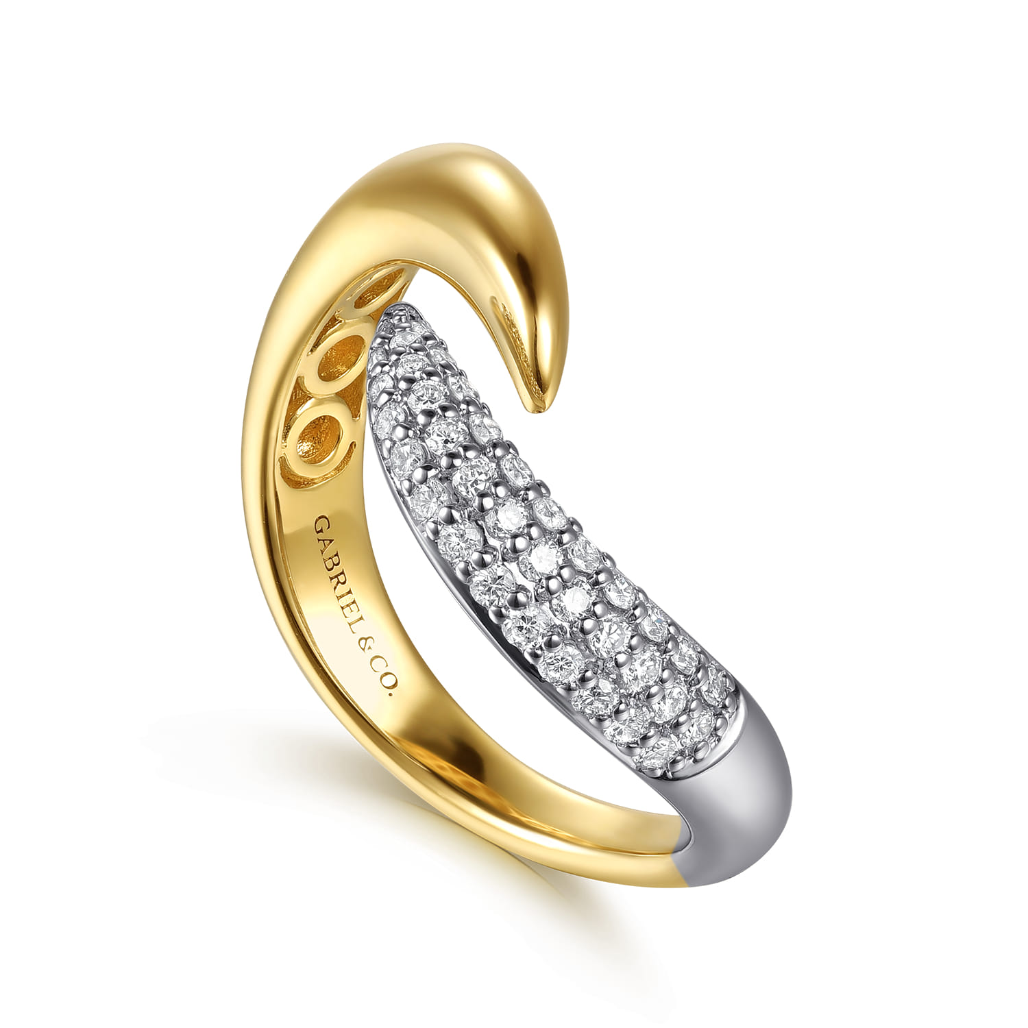 14K White Yellow Gold Diamond Pave Bypass Ring - 0.22 ct - Shot 3