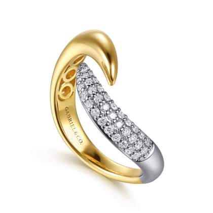 14K White Yellow Gold Diamond Pave Bypass Ring