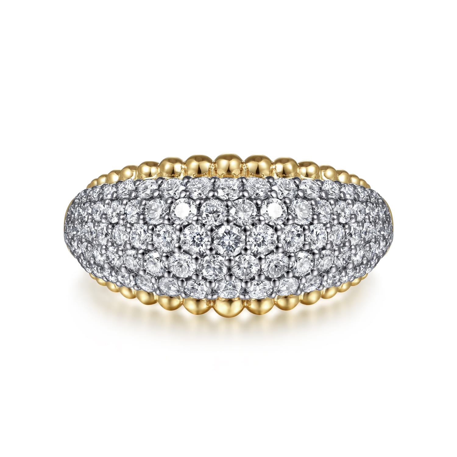 14K White-Yellow Gold Diamond Pave and Bujukan Bead Ring - 1 ct - Shot 1