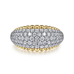14K White-Yellow Gold Diamond Pavé and Bujukan Bead Ring