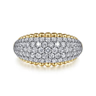 14K White-Yellow Gold Diamond Pave and Bujukan Bead Ring