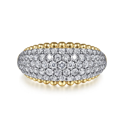 14K White-Yellow Gold Diamond Pave and Bujukan Bead Ring