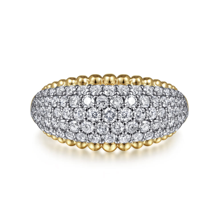 14K White-Yellow Gold Diamond Pave and Bujukan Bead Ring - 1 ct - Shot 1