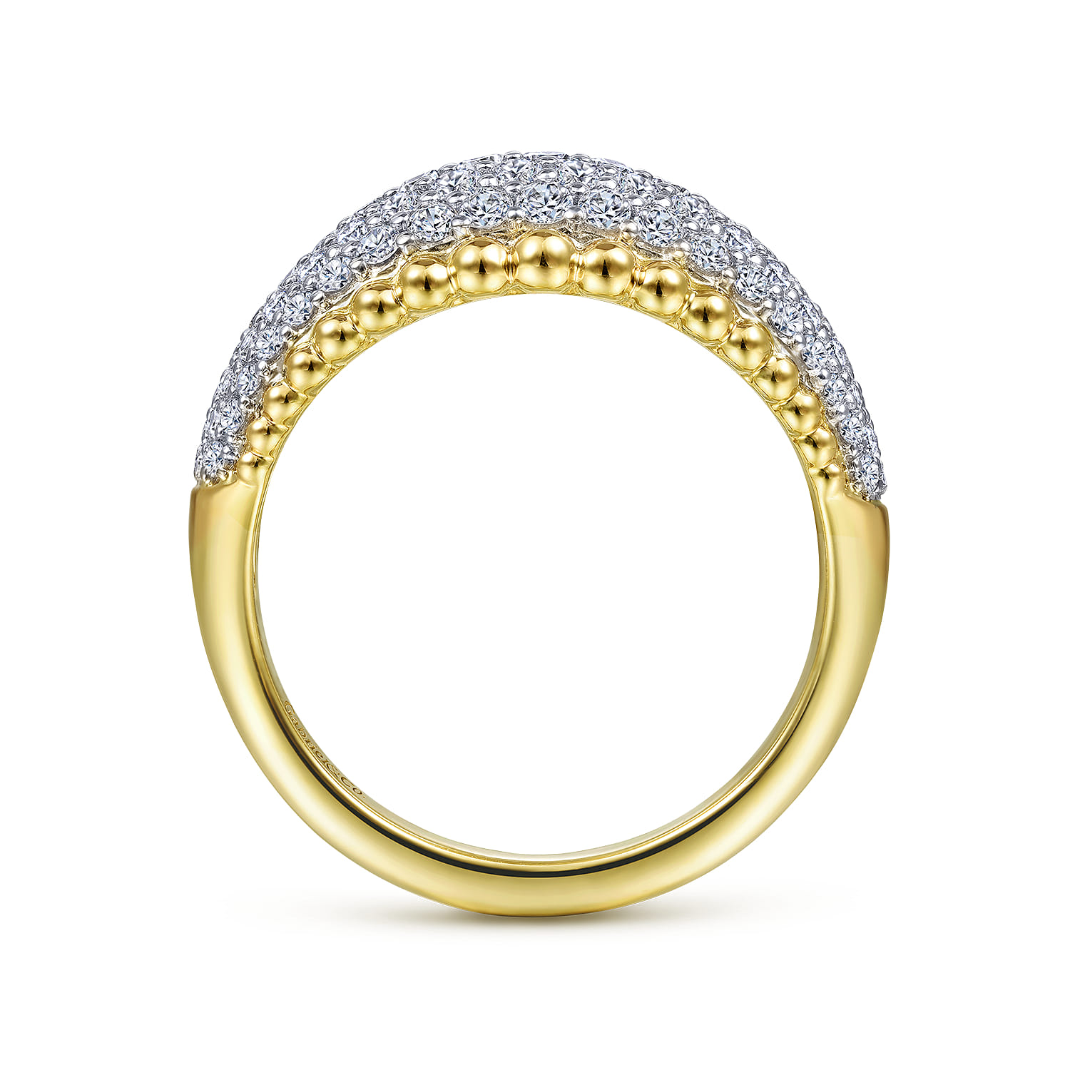 14K White-Yellow Gold Diamond Pave and Bujukan Bead Ring - 1 ct - Shot 2