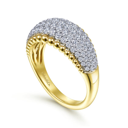 14K White-Yellow Gold Diamond Pave and Bujukan Bead Ring