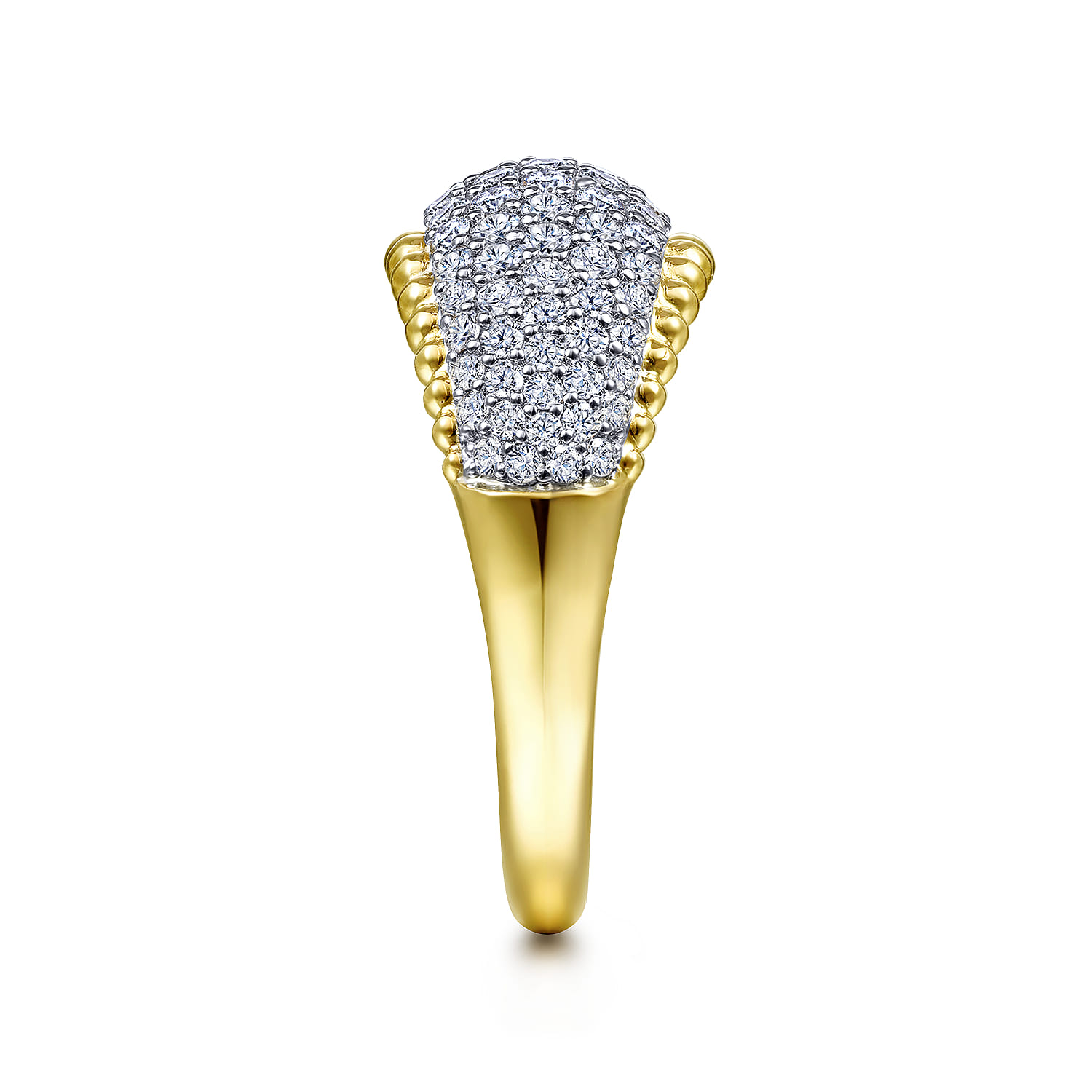 14K White-Yellow Gold Diamond Pave and Bujukan Bead Ring - 1 ct - Shot 4