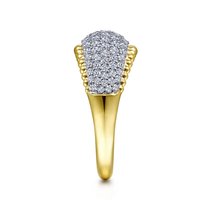 14K White-Yellow Gold Diamond Pave and Bujukan Bead Ring