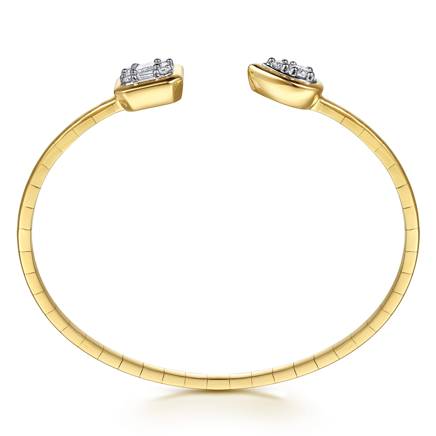 14K White Yellow Gold Diamond Pear And Cushion Open Bangle Bracelet - 0.75 ct - Shot 3