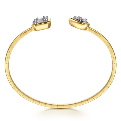 14K White Yellow Gold Diamond Pear And Cushion Open Bangle Bracelet