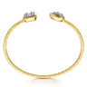 14K White Yellow Gold Diamond Pear And Cushion Open Bangle Bracelet - 0.75 ct