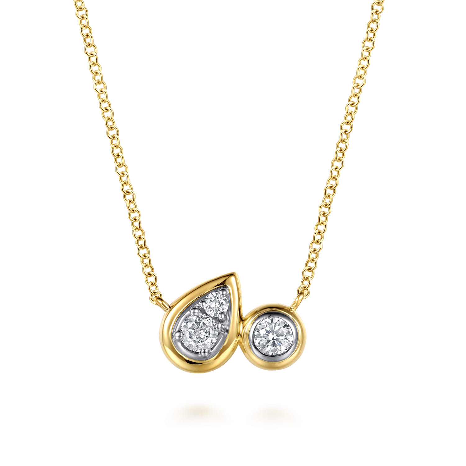 14K White Yellow Gold Diamond Pear And Round Pendant Necklace - 0.25 ct - Shot 1