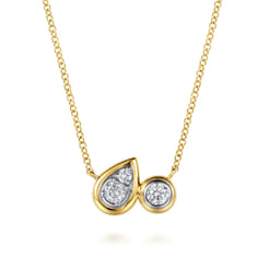 14K White Yellow Gold Diamond Pear And Round Pendant Necklace