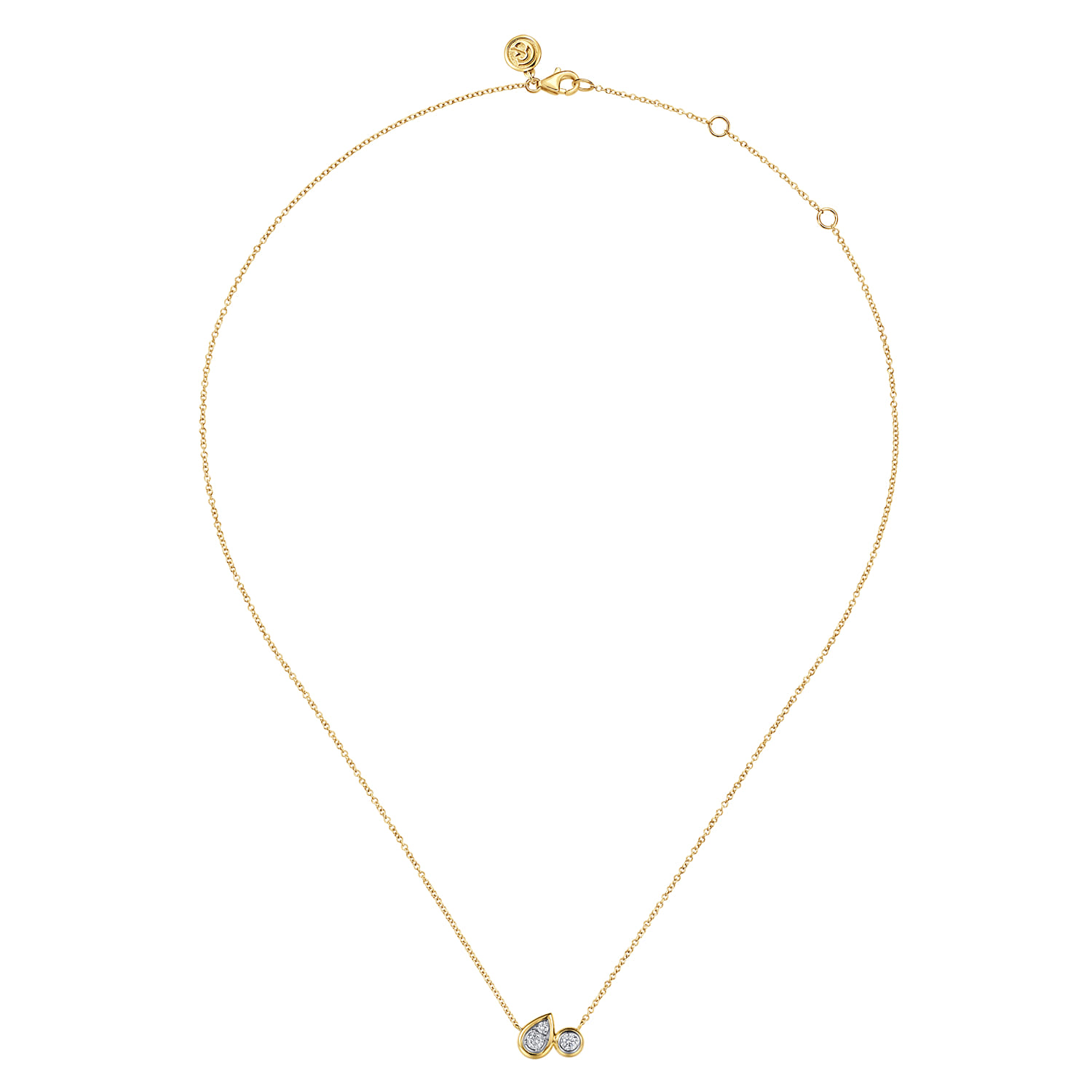 14K White Yellow Gold Diamond Pear And Round Pendant Necklace - 0.25 ct - Shot 2