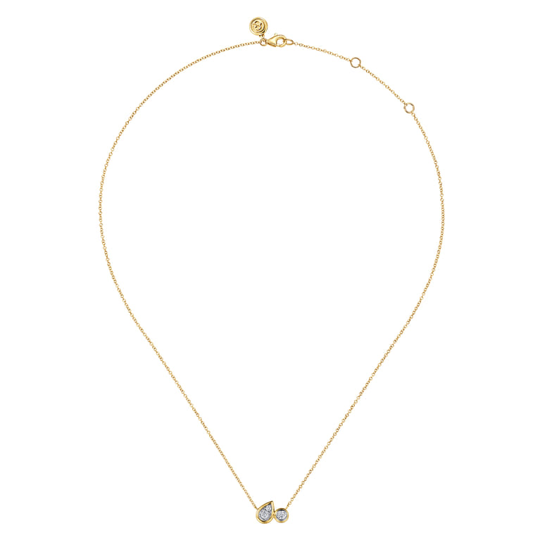 14K White Yellow Gold Diamond Pear And Round Pendant Necklace - 0.25 ct - Shot 2