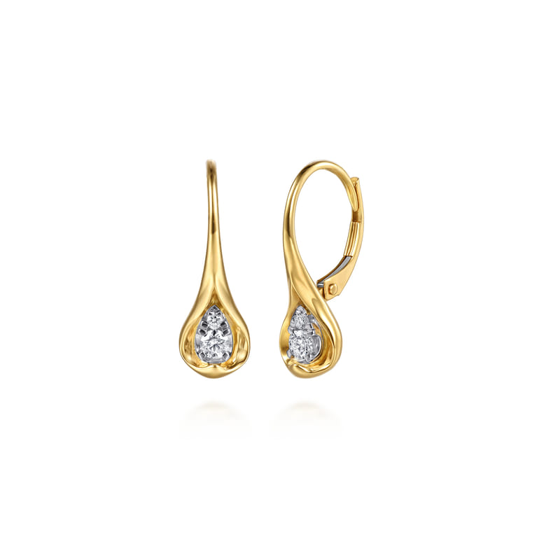 14K White  Yellow Gold Diamond Pear Leverback Earrings - 0.21 ct - Shot 1