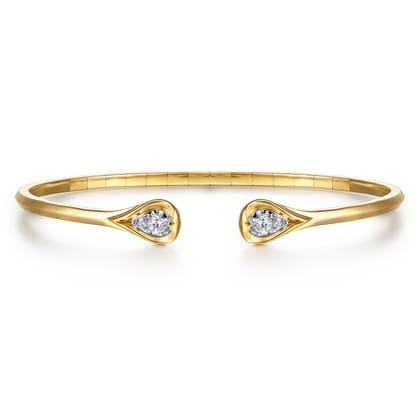 14K White  Yellow Gold Diamond Pear Open Bangle Bracelet