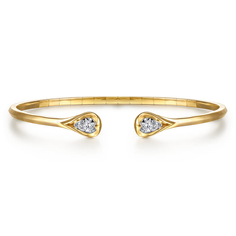 14K White  Yellow Gold Diamond Pear Open Bangle Bracelet - 0.21 ct - Shot 1