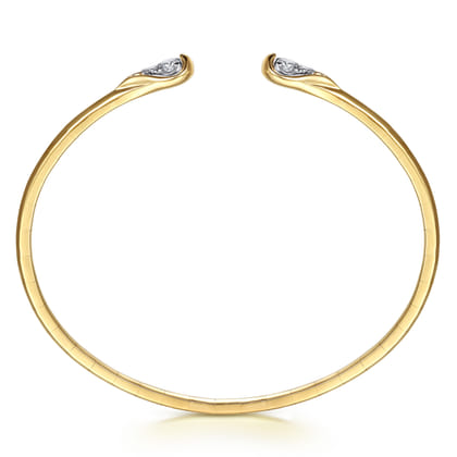 14K White  Yellow Gold Diamond Pear Open Bangle Bracelet