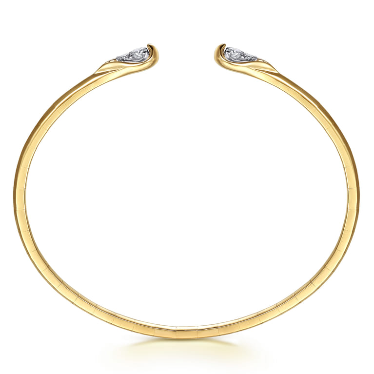 14K White  Yellow Gold Diamond Pear Open Bangle Bracelet - 0.21 ct - Shot 3