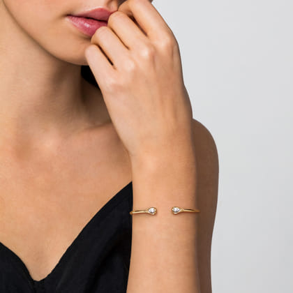 14K White  Yellow Gold Diamond Pear Open Bangle Bracelet
