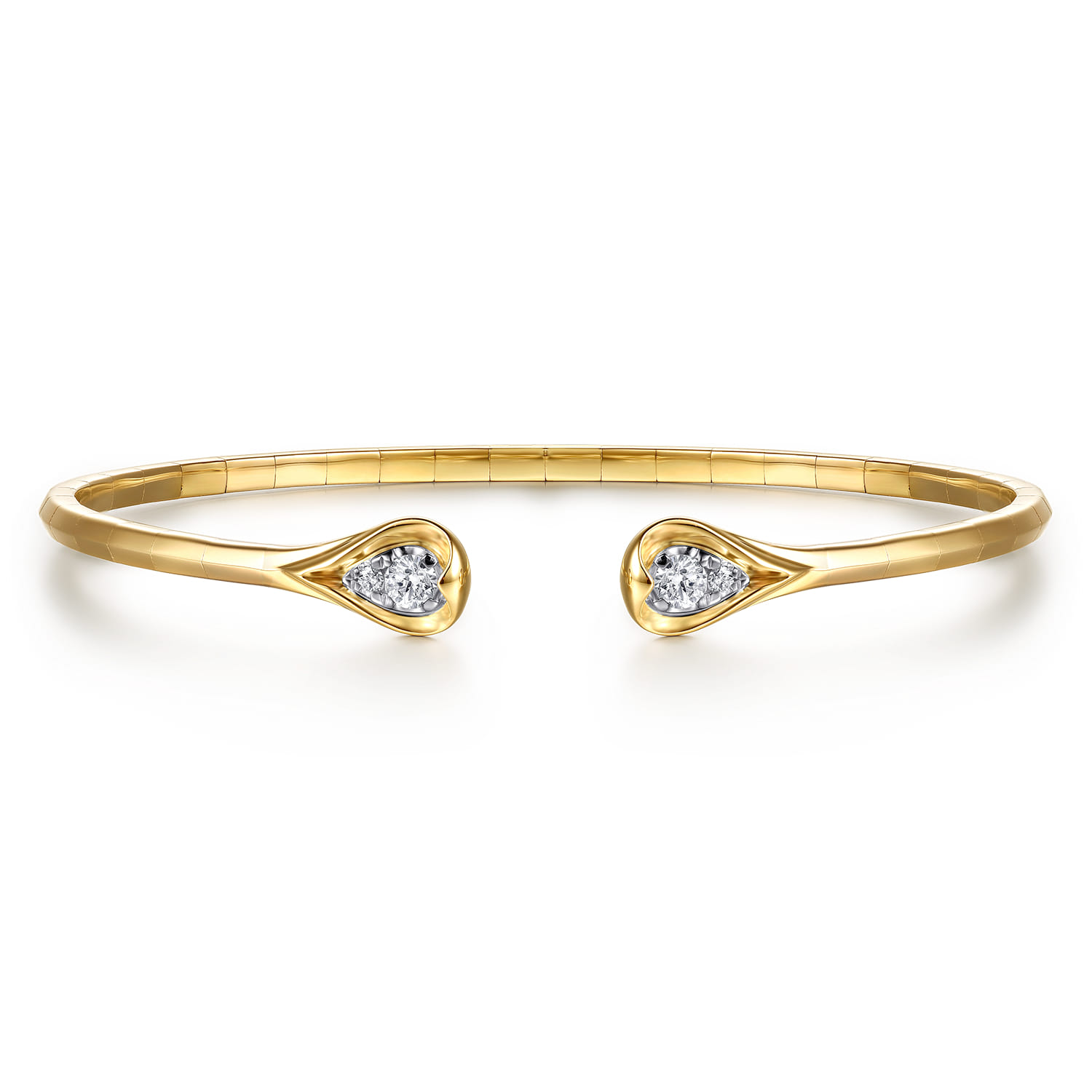 14K White  Yellow Gold Diamond Pear Open Bangle Bracelet - 0.21 ct - Shot 1