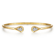 14K White  Yellow Gold Diamond Pear Open Bangle Bracelet