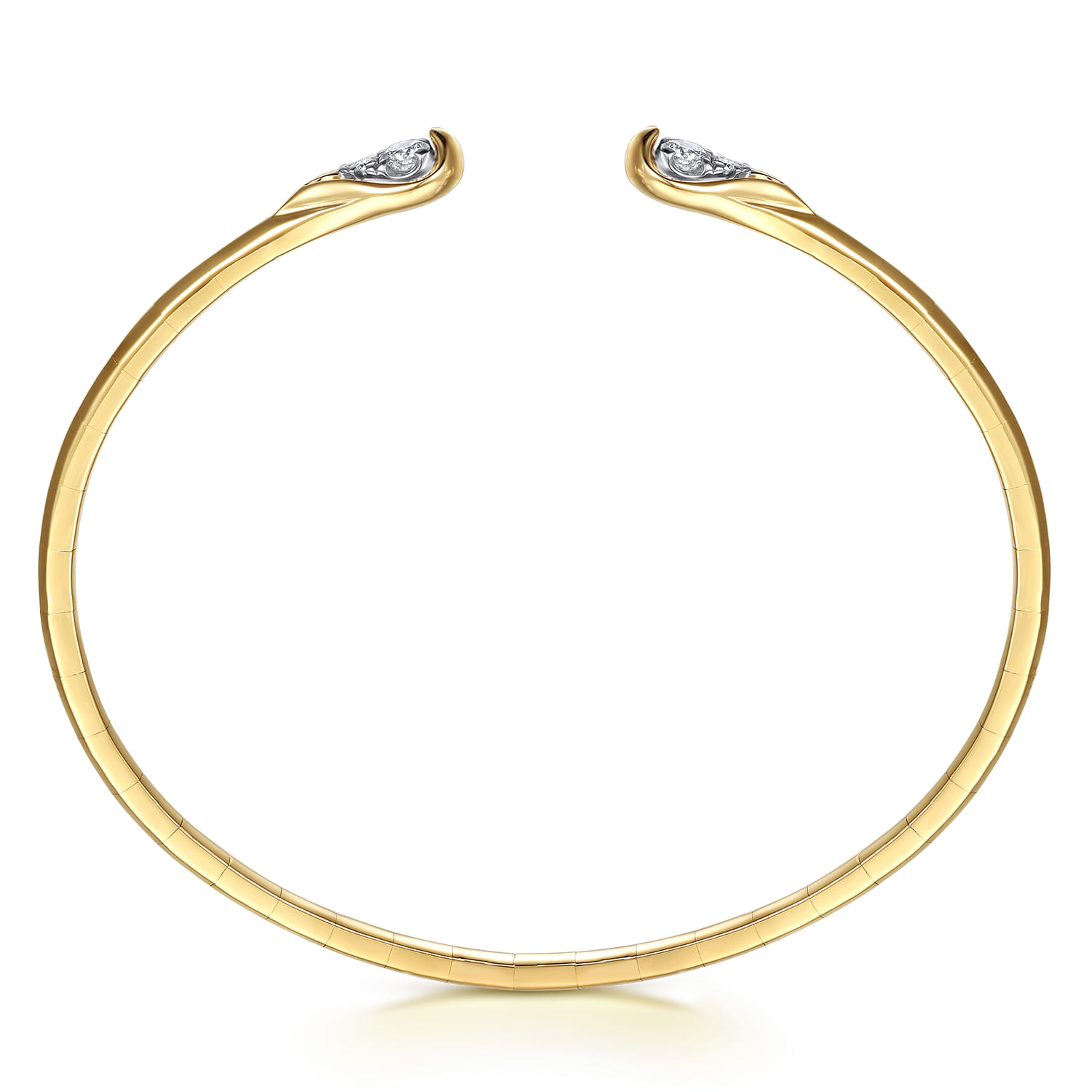 14K White  Yellow Gold Diamond Pear Open Bangle Bracelet - 0.21 ct - Shot 3