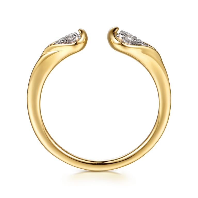 14K White  Yellow Gold Diamond Pear Open Ring - 0.11 ct - Shot 2