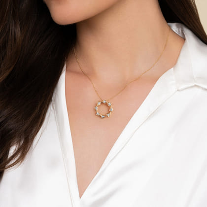 14K White  Yellow Gold Diamond Pear Pendant Necklace