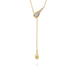 14K White Yellow Gold Diamond Pear Y Necklace
