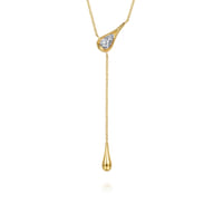 14K White Yellow Gold Diamond Pear Y Necklace