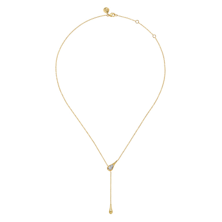 14K White Yellow Gold Diamond Pear Y Necklace - 0.17 ct - Shot 2