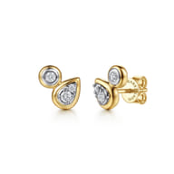 14K White Yellow Gold Diamond Pear and Round Stud Earrings