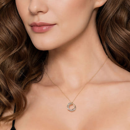 14K White  Yellow Gold Diamond Pendant Necklace-Bujukan