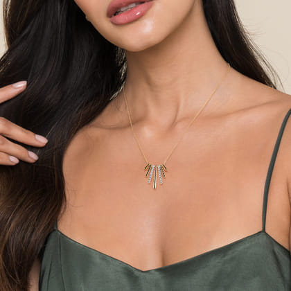 14K White  Yellow Gold Diamond Pendant Necklace