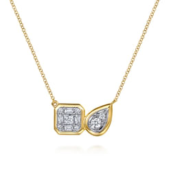 14K White  Yellow Gold Diamond Pendant Necklace