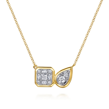 14K White  Yellow Gold Diamond Pendant Necklace