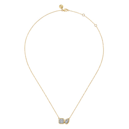 14K White  Yellow Gold Diamond Pendant Necklace