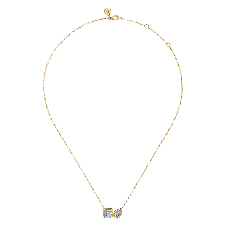 14K White  Yellow Gold Diamond Pendant Necklace - 0.4 ct - Shot 2