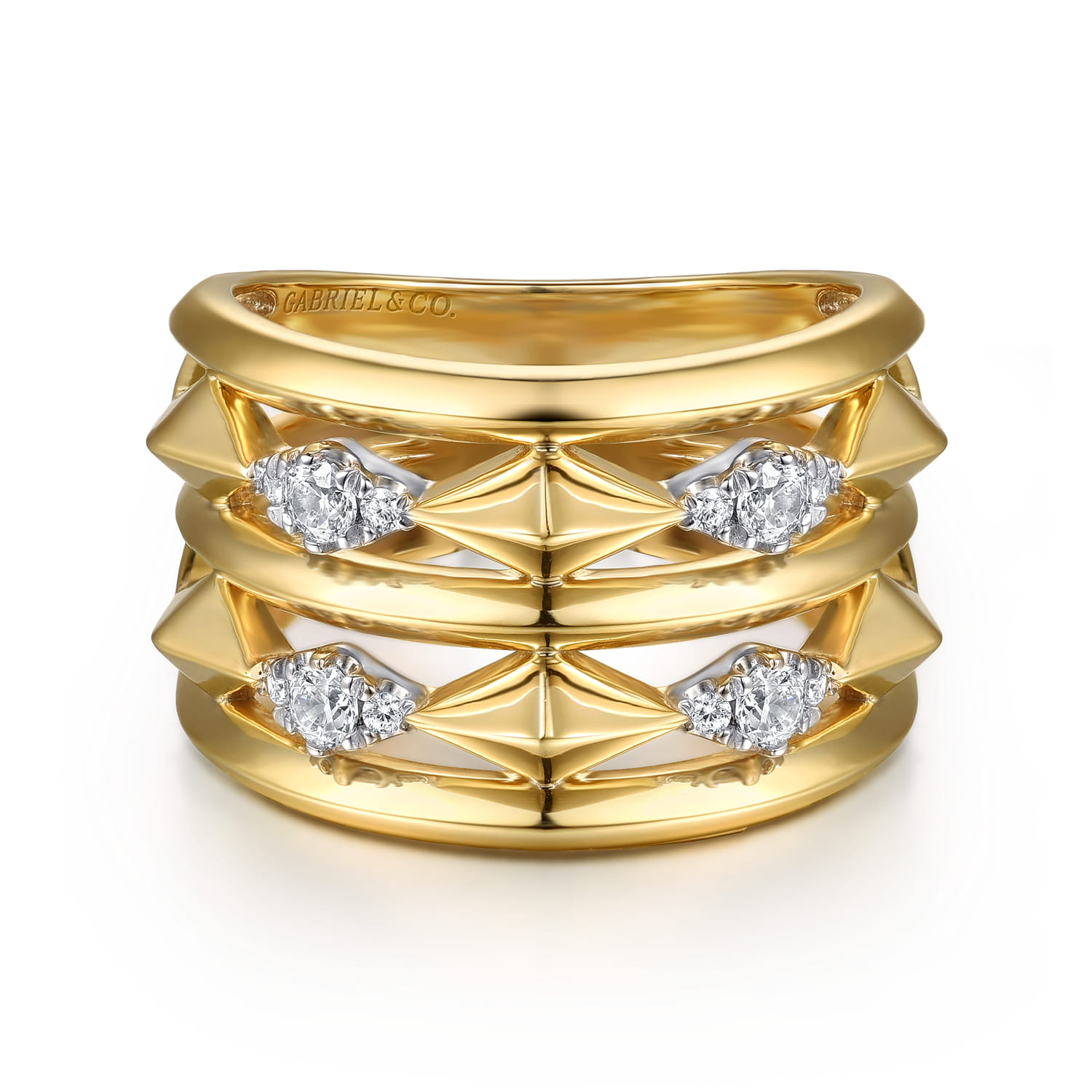 14K White  Yellow Gold Diamond Rhombus Easy Stackable Ring - 0.25 ct - Shot 1