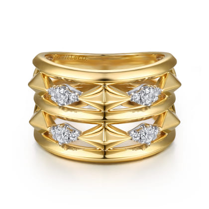 14K White  Yellow Gold Diamond Rhombus Easy Stackable Ring