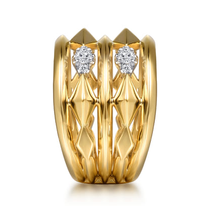 14K White  Yellow Gold Diamond Rhombus Easy Stackable Ring