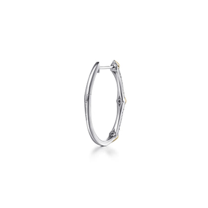 14K White  Yellow Gold Diamond Rhombus Intricate Hoop Earrings