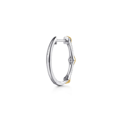 14K White Yellow Gold Diamond Rhombus Shape Classic Hoop Earrings