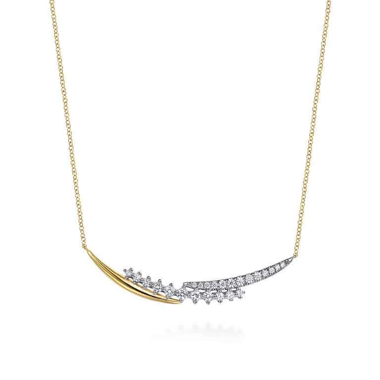 14K White  Yellow Gold Diamond Spike Bar Necklace - 0.55 ct - Shot 1