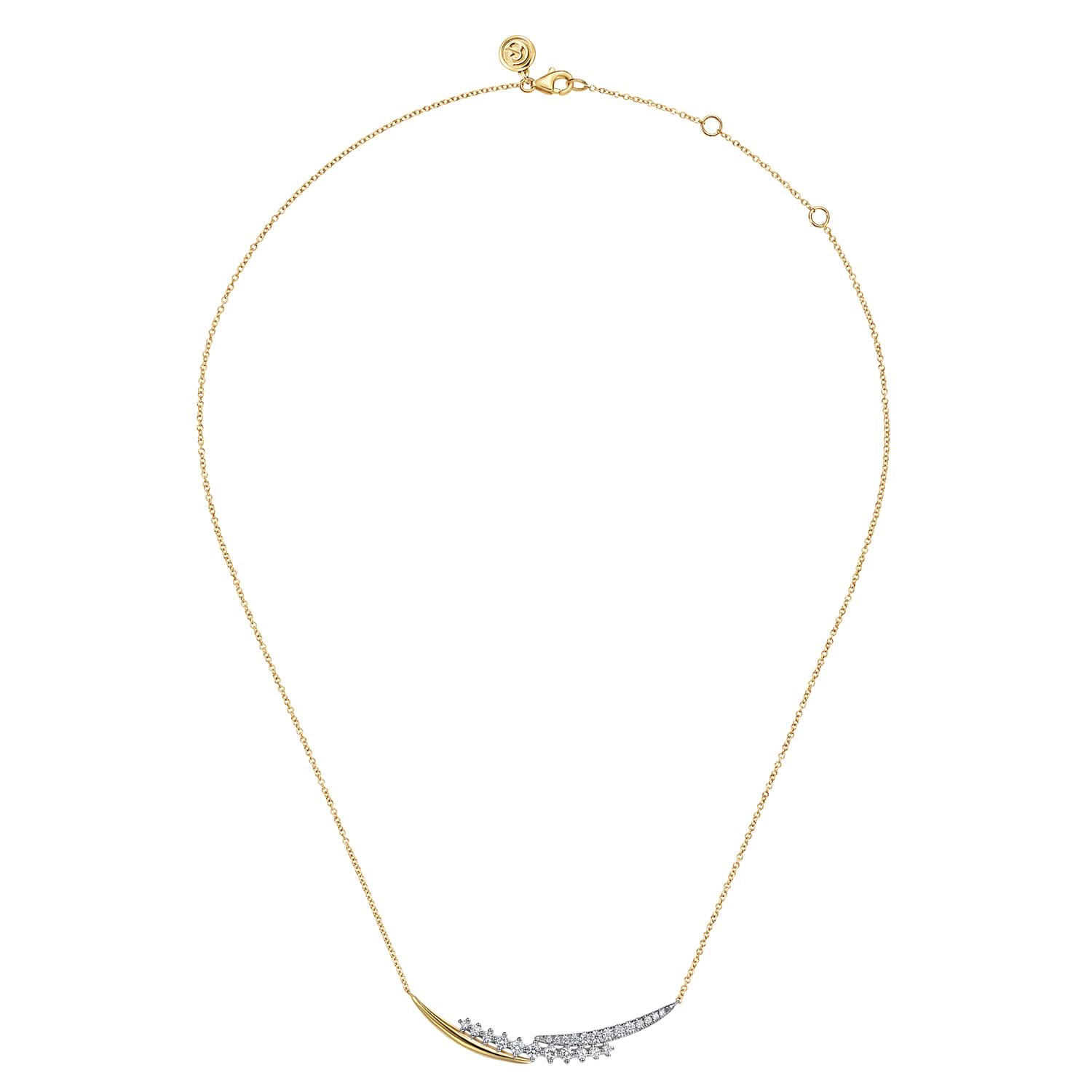 14K White  Yellow Gold Diamond Spike Bar Necklace - 0.55 ct - Shot 2