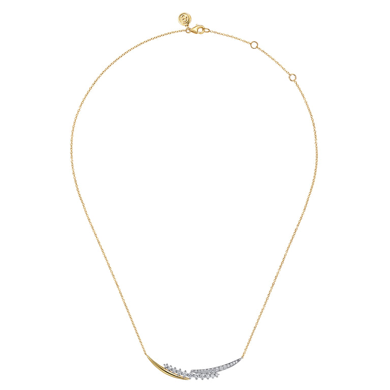 14K White  Yellow Gold Diamond Spike Bar Necklace - 0.55 ct - Shot 2